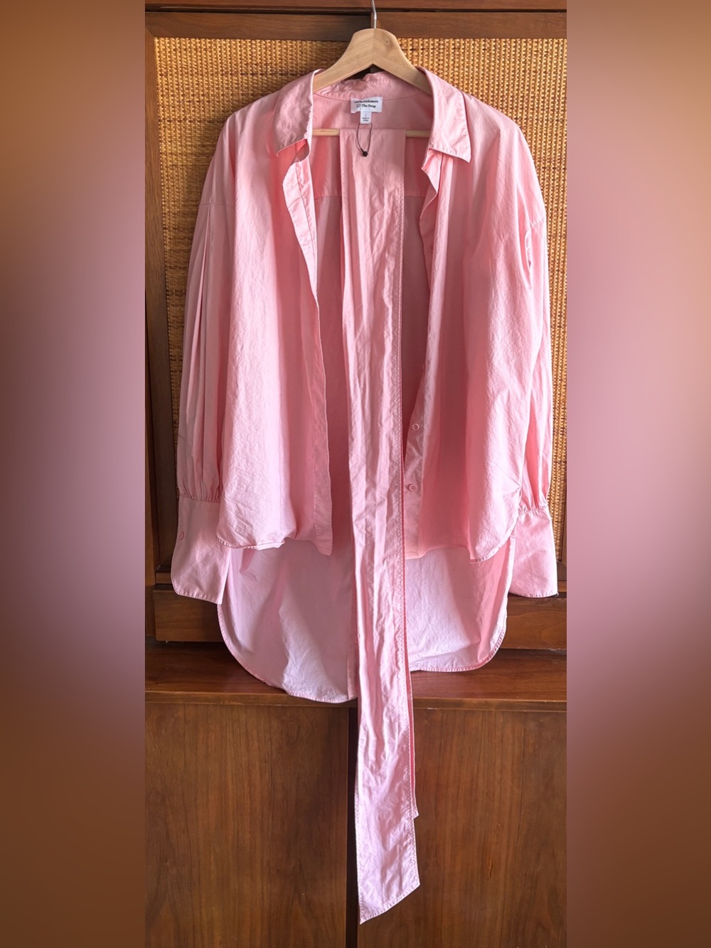 Light Pink Button-Down Shirt with Tie Belt - Relaxed Women’s Top